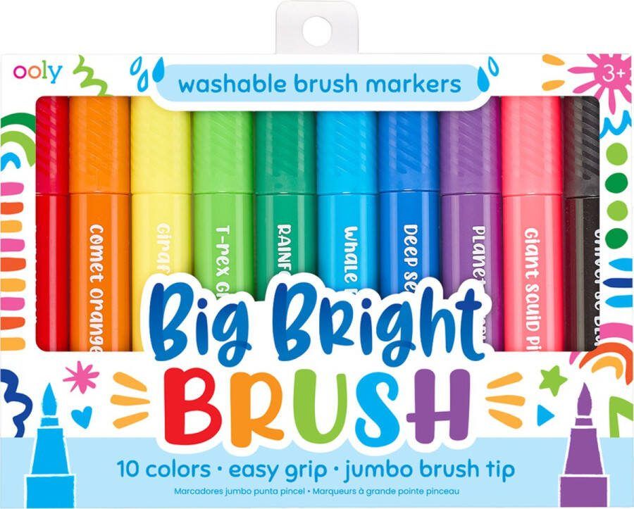 Ooly Big Bright Brush Markers Jumbo Markers Met Penseelpunt Set Van 10 Kleuren Met Afwasbare Inkt Teken Dikke Of Dunne Lijnen Jumbo Stift Perfect Voor Kleine Handjes Geschikt Vanaf 3 Jaar