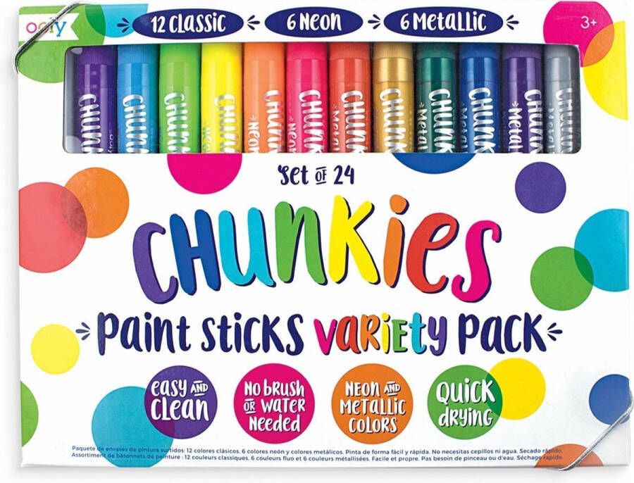 Ooly Chunkies Verfstiften Variety Pack Set van 24 Stuks Geen Kwast Of Water Nodig Sneldrogende Verf Gemakkelijk Te Gebruiken Geschikt Voor Kinderen Vanaf 3 Jaar