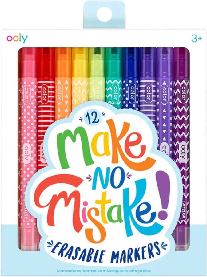 Ooly Make No Mistake! Erasable Markers Set Van 12 Uitwisbare Markers Dubbelzijdige Markers Eén Kant Kleurt En De Andere Kant Wist Gemakkelijk Fouten Herstellen 4mm Beitelpunt Marker En 3mm Ronde Punt Marker Geschikt Vanaf 3 Jaar