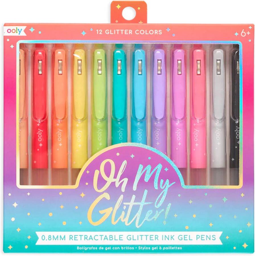 Ooly Oh My Glitter! Retractable Gel Pens 12 Verschillende Kleuren Gelpennen Glitter Inkt Intrekbare Gelpen Functionele Penclip Comfortabele Rubberen Grip Geschikt Vanaf 6 Jaar
