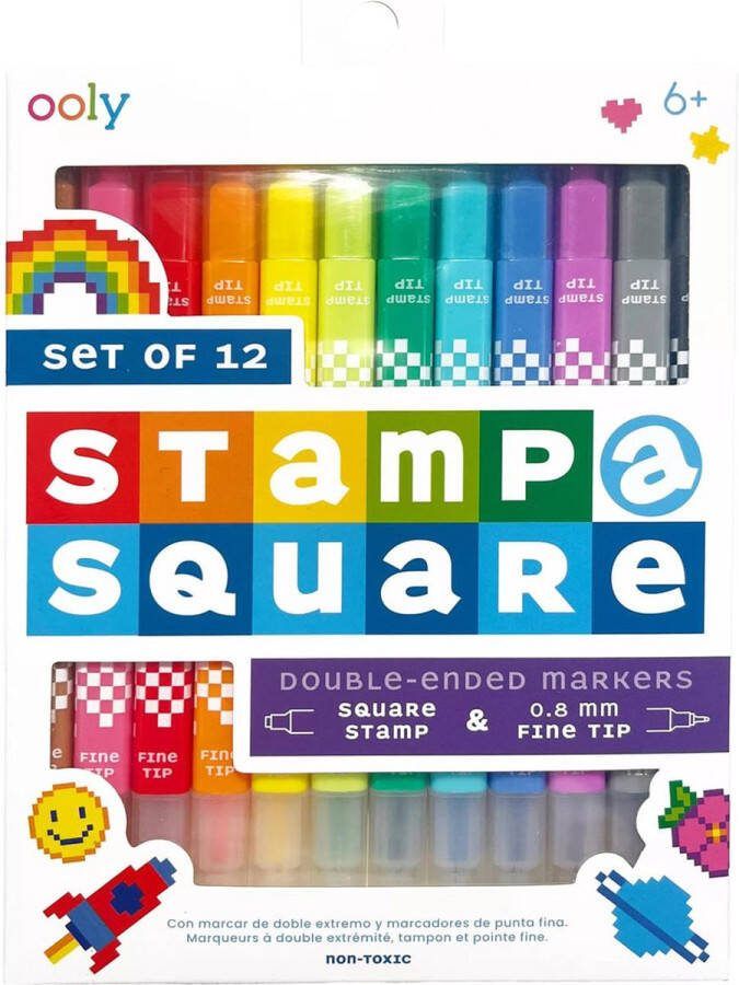 Ooly Stamp-A-Square Double Ended Markers Set Van 12 Stempelmarkers Elke Marker Heeft Een Vierkante Stempelpunt En Een Fijne Punt (0 8 mm) Geweldig Voor Het Maken Van Lijstjes Pixel Art En Meer Geschikt Vanaf 6 Jaar