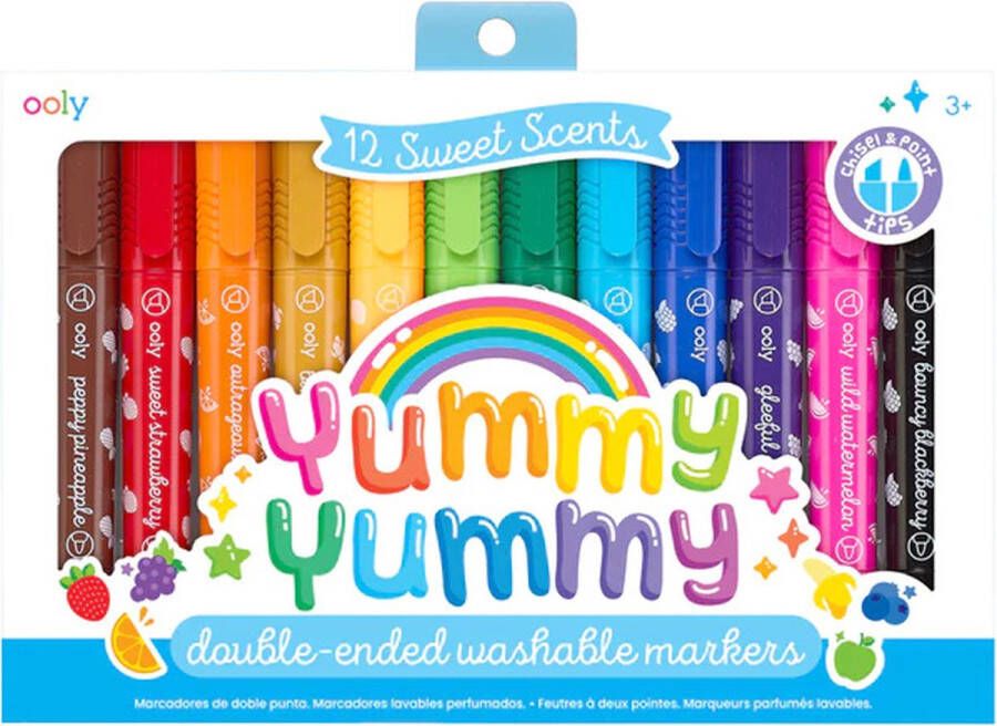 Ooly Yummy Scented Markers Fruit Geurende Markers Set Van 12 Kleurrijke Markers Met Spitse Punten Lekkere Fruitgeuren Wasbare Markers Geschikt Vanaf 3 Jaar