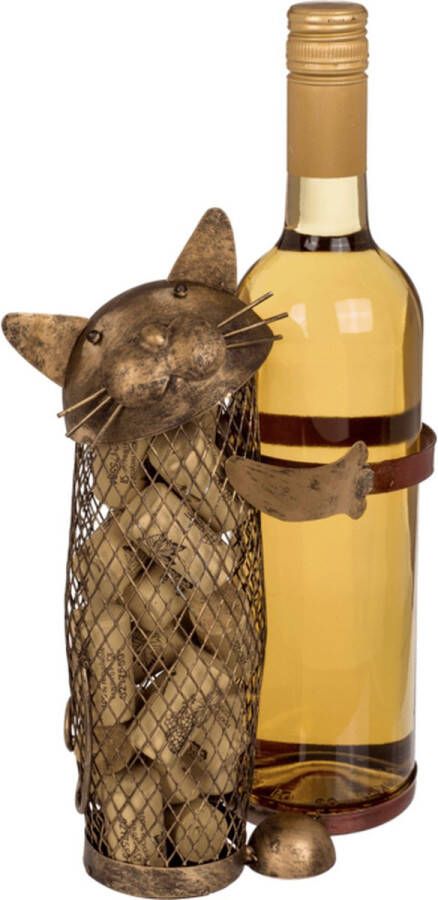 OOTB metalen flessenhouder kat inclusief opslag voor kurken flessendopjes