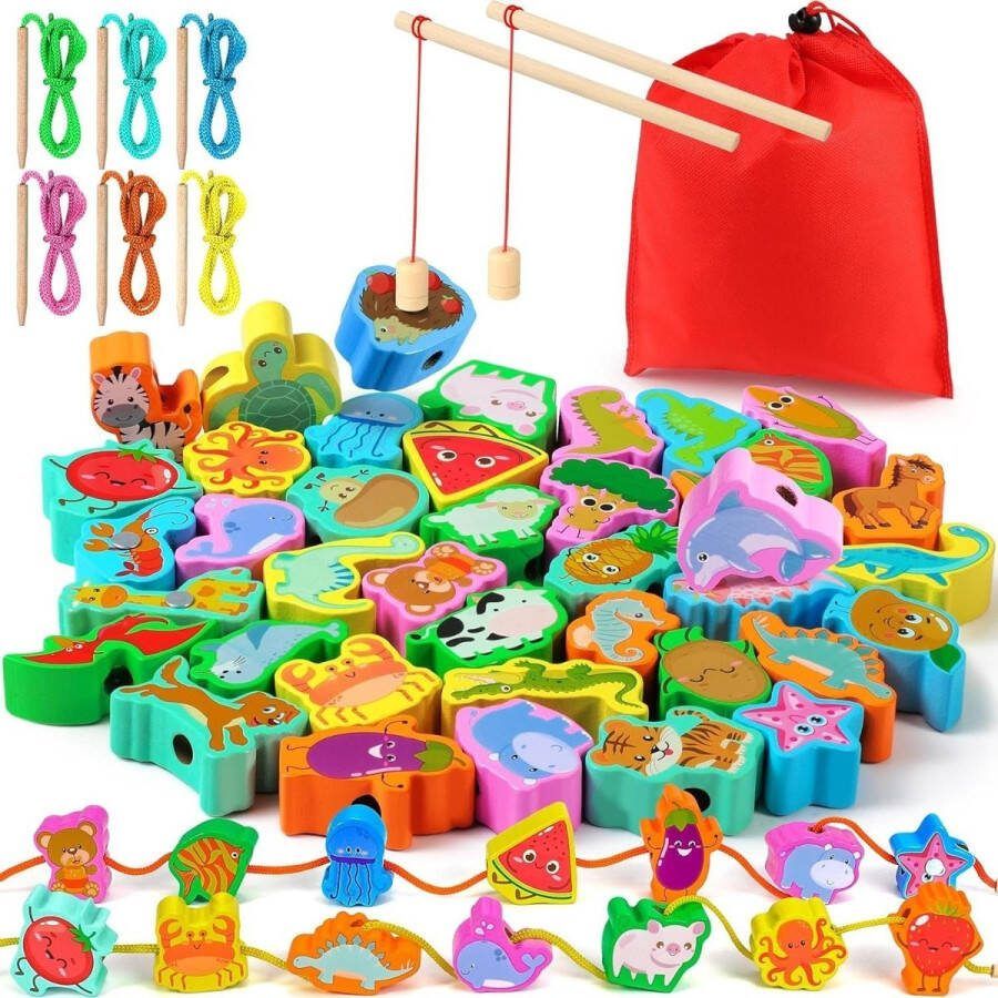 Ophy Educatief Speelgoed Montessori Kinderen Motorische Vaardigheden Speelgoed Educatief Speelgoed 2-in-1 Draadspel (48 Puzzel Speelgoed Met 6 Thema's) Houten Puzzels Speelgoed Voor Kinderen Sport Vaardigheden Speelgoed Geschenken Voor Meisjes En Jon