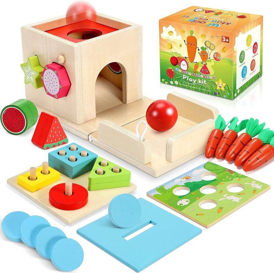 Ophy Educatief speelgoed Montessori speelgoed vanaf 1 jaar 5-in-1 Montessori muntautomaat (1 stuk ballen laten vallen worteloogst sorteerspel stapelspeelgoed) motorisch speelgoedcadeau voor kinderen van 2 3 4 jaar jongens en meisjes