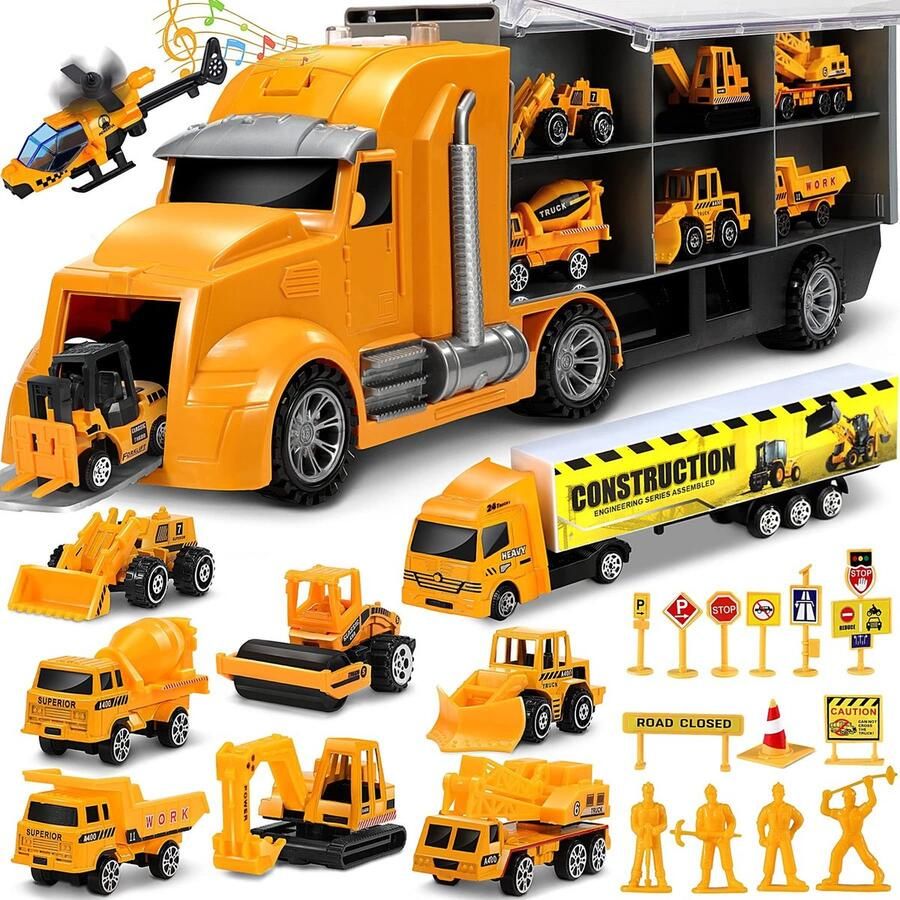 Ophy Speelgoedauto Vrachtwagen Auto Speelgoed Graafmachine Speelgoed Bouwvoertuig (11 in 1 Speelgoedauto) Simulatie-technische Voertuigset voor Kinderen