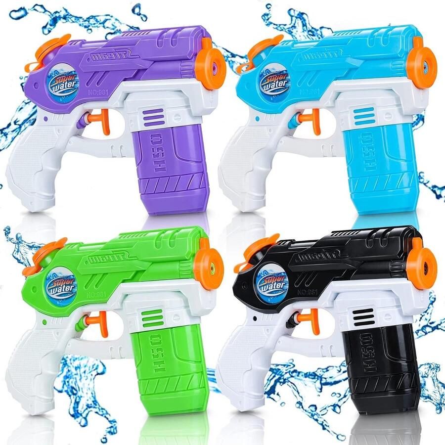 Ophy Speelgoedwaterpistool 4-pack waterpistool bereik van 7-8 meter en capaciteit van 150 ml Bereik van 7-8 meter en capaciteit van 150 ml 4 stuks Super Squirt-waterpistolen zomerfeesten zwembadtuinstrand) voor kinderen en volwassenen (150ML 4-pack