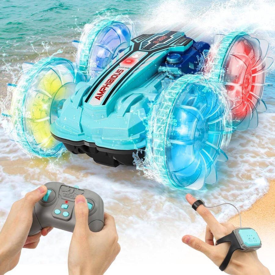 Ophy RC Auto Amfibisch Voertuig Afstandsbediening Auto Speelgoedauto (Giften Speelgoed Van 3+ Jaar Amphibieën Waterdichte RC Stunt Auto) 4WD 360° Roterende Gebeursensor Stunt RC met Lichten