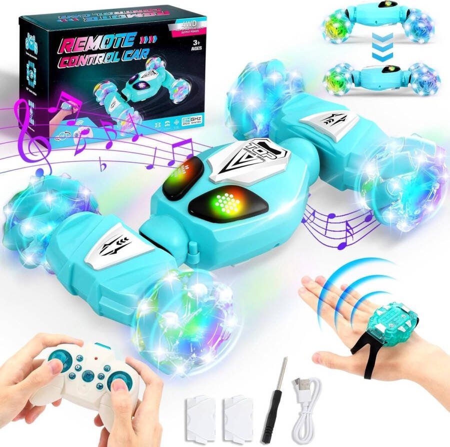 Ophy RC Auto Op Afstand Bestuurde Auto 2.4 Ghz Stunt RC Auto Met De Hand Gecontroleerd (Auto Op Afstand Bestuurd Speelgoedauto) Met Muziek Licht Drift Auto Met 4WD 360 Rotatie Crawler