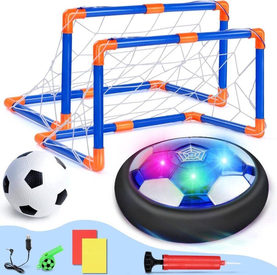 Ophy Speelbal voetbal kinderspeelgoedset air power voetbal (met kleurrijke LED-verlichting USB-oplaadbare hoverbal zaalvoetbal kinderspeelgoed) voetbalspeelgoed educatief speelgoed voor jongens en meisjes vanaf 3 jaar