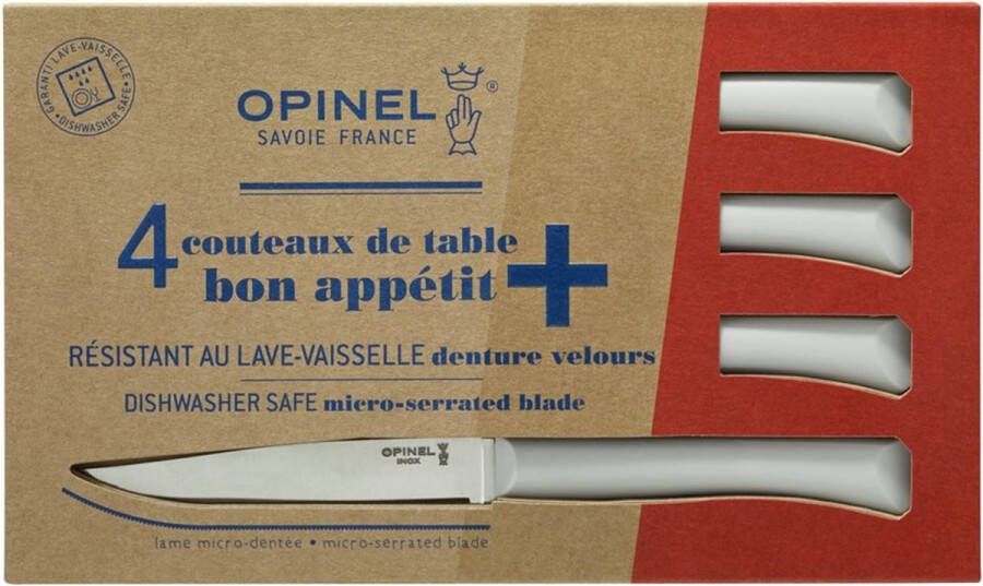 Opinel N°125 Bon Appétit+ Cloud Tafelmessenset 4-delig Wit- Microkarteling RVS Steakmes