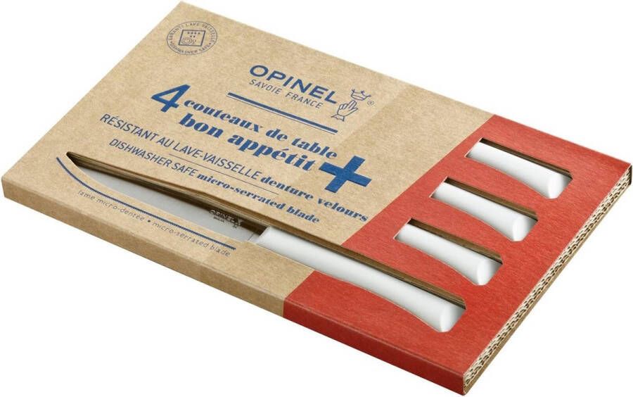 Opinel N°125 Bon Appétit+ Cloud Tafelmessenset 4-delig Wit- Microkarteling RVS Steakmes