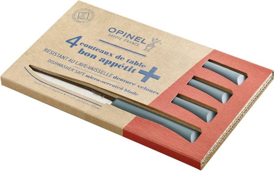 Opinel N°125 Bon Appétit+ Grey Tafelmessenset 4-delig Grijs Microkarteling RVS Steakmes