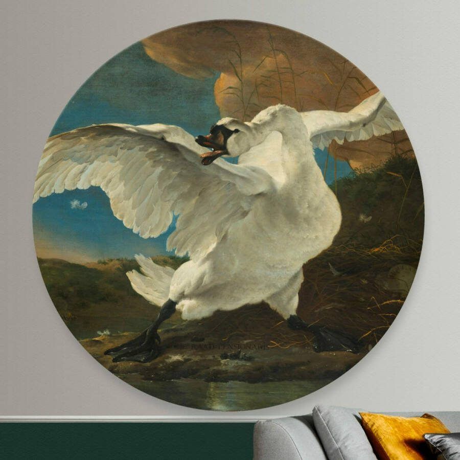 Opjewallie Dibond Muurcirkel De bedreigde zwaan 80cm