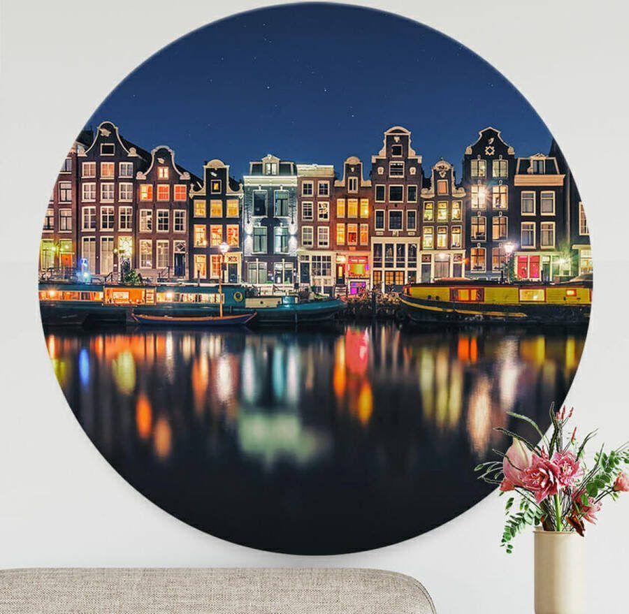 Opjewallie Dibond Muurcirkel Grachtenpanden Amsterdam 40cm
