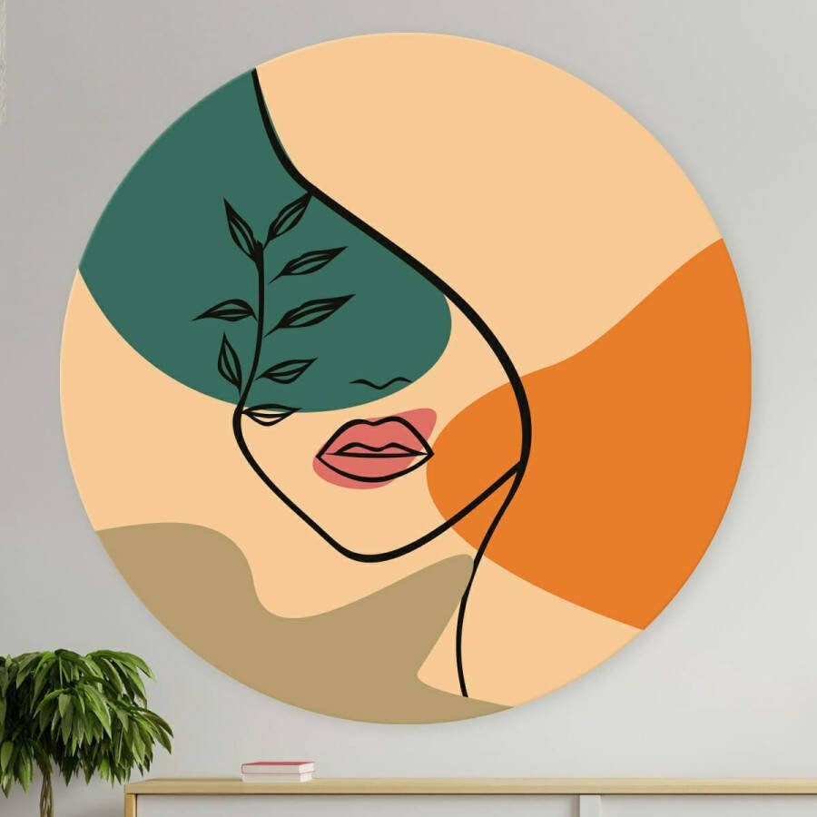 Opjewallie Dibond Muurcirkel Lijntekening gezicht vrouw 60cm