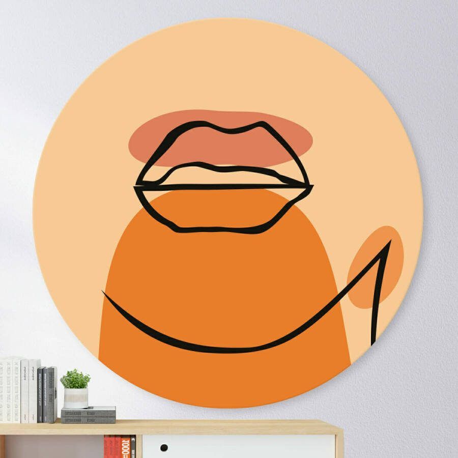 Opjewallie Dibond Muurcirkel Lijntekening lippen 60cm