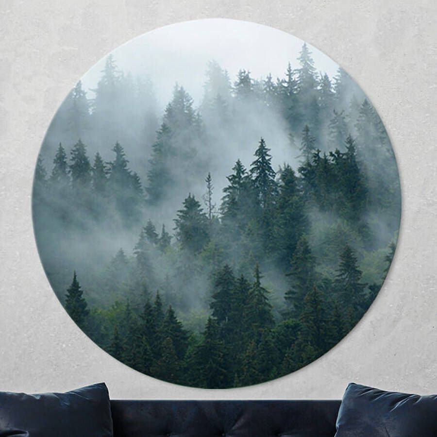 Opjewallie Dibond Muurcirkel Mistig Landschap 120cm