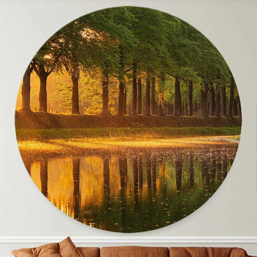 Opjewallie Dibond Muurcirkel Reflecties van de zonsondergang 140cm