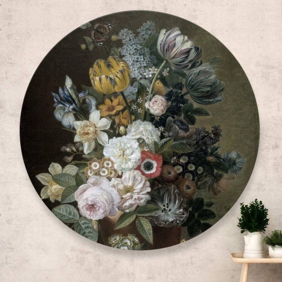 Opjewallie Dibond Muurcirkel Stilleven met bloemen Eelkema 120cm