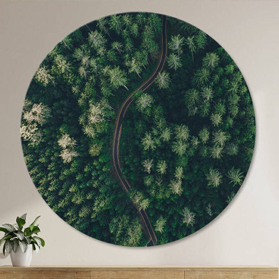 Opjewallie Dibond Muurcirkel Weg door Bos 80cm