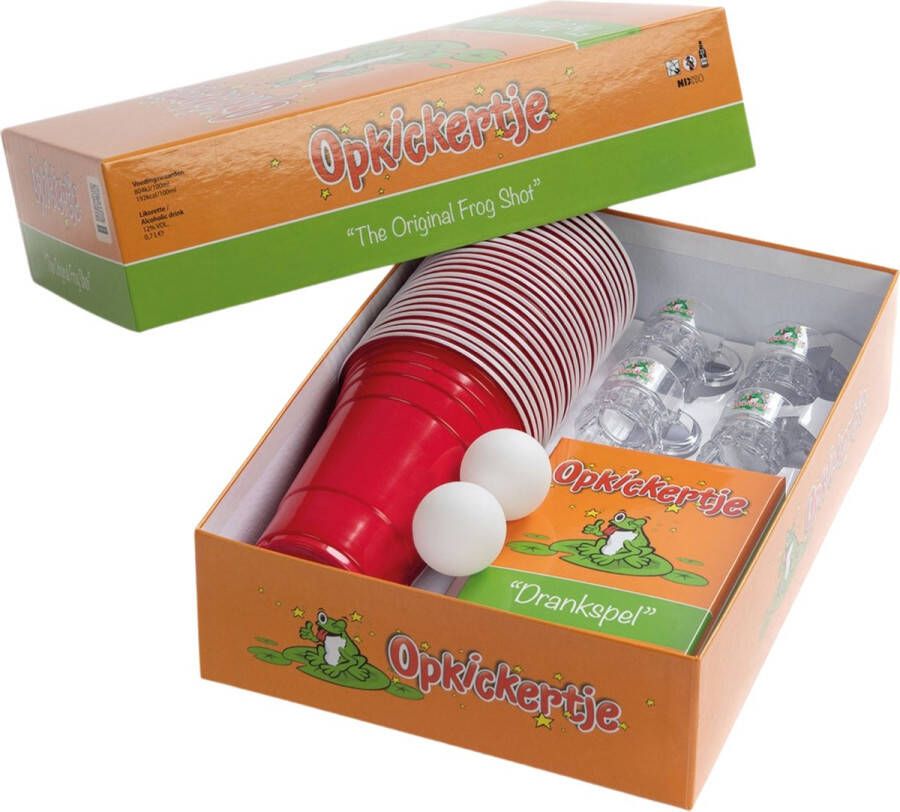 Opkickertje Partybox Drankspel Red cups Shotjes Stickers Shotglazen Beerpong Flügel Kaartspel