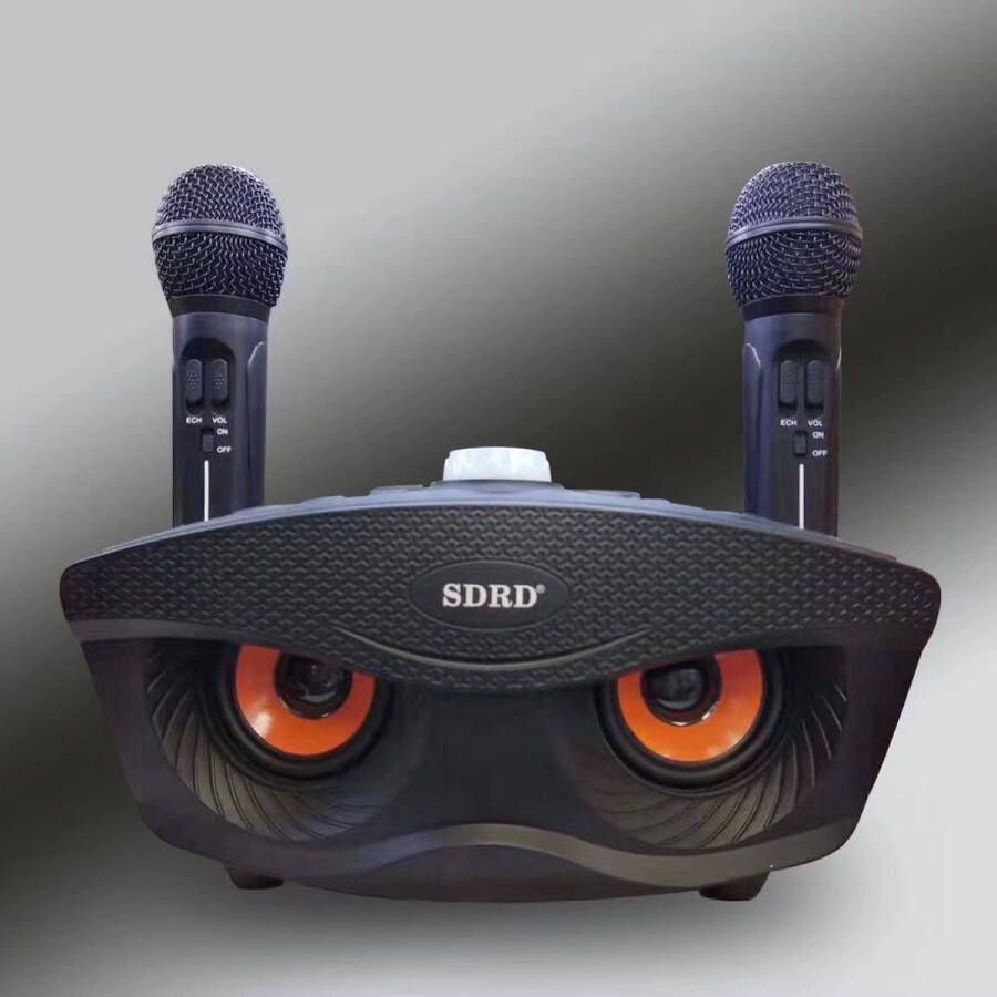 Opline Draadloze Bluetooth dubbele microfoon met speaker Karaoke draagbare 3D stereo luidspreker aux poort Sd kaart Usb ingang zwart