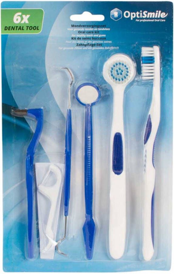 Opti Smile Tand- & Mondverzorging Set 6x Tongschraper Tandenborstel Tandenflosser Wit