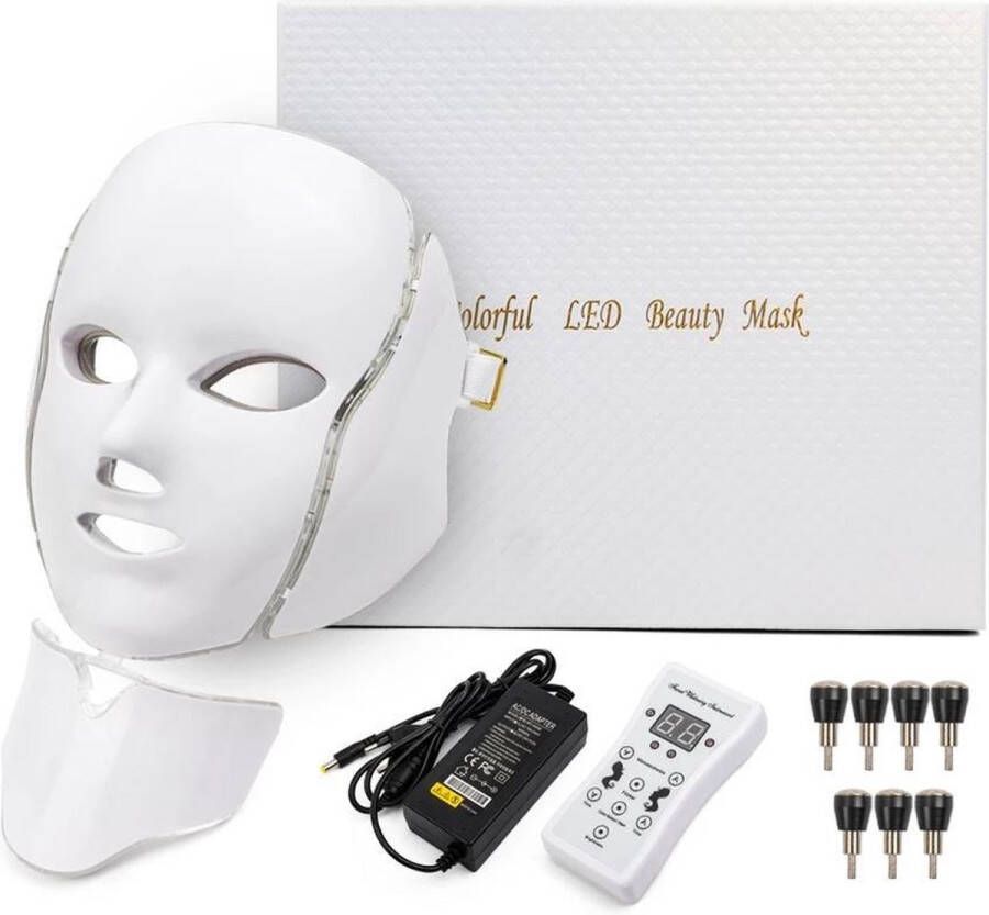 OPTIBLE Led licht gezichtsmasker met hals gedeelte 7 kleuren voor 7 behandelingen -Licht therapie Gezichtstherapie Led mask