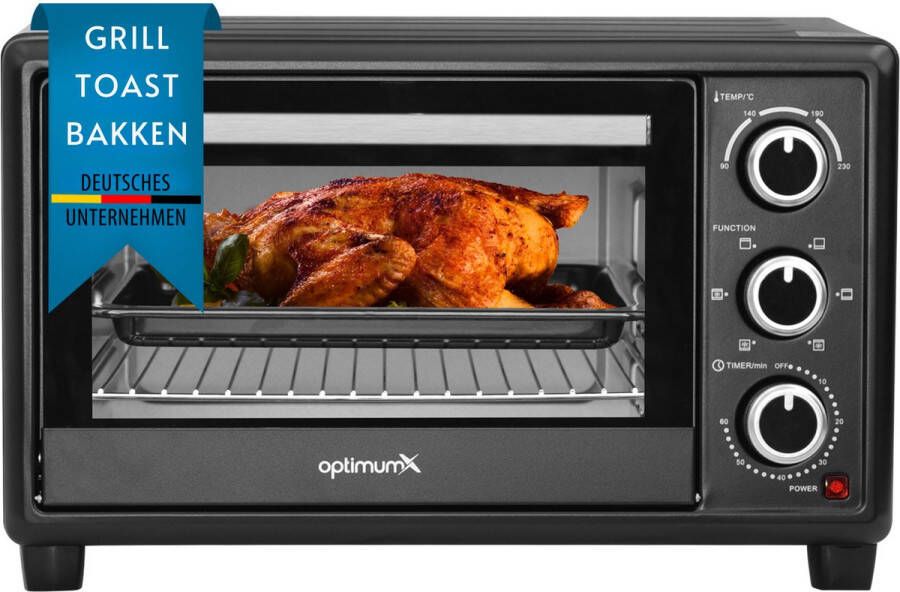 Optimum X Vrijstaande Ovens 20 Liter Mini Oven – Convectie Kleine Oventje– Hetelucht Timer Zwart – 20L 1380 Watt