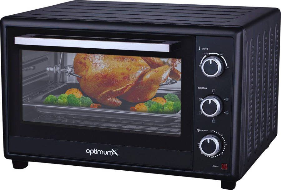 Optimum X Vrijstaande Ovens 60 Liter Mini Oven – XXL Convectie Oventje Hetelucht Draaispit Timer Zwart 60L 2200 Watt
