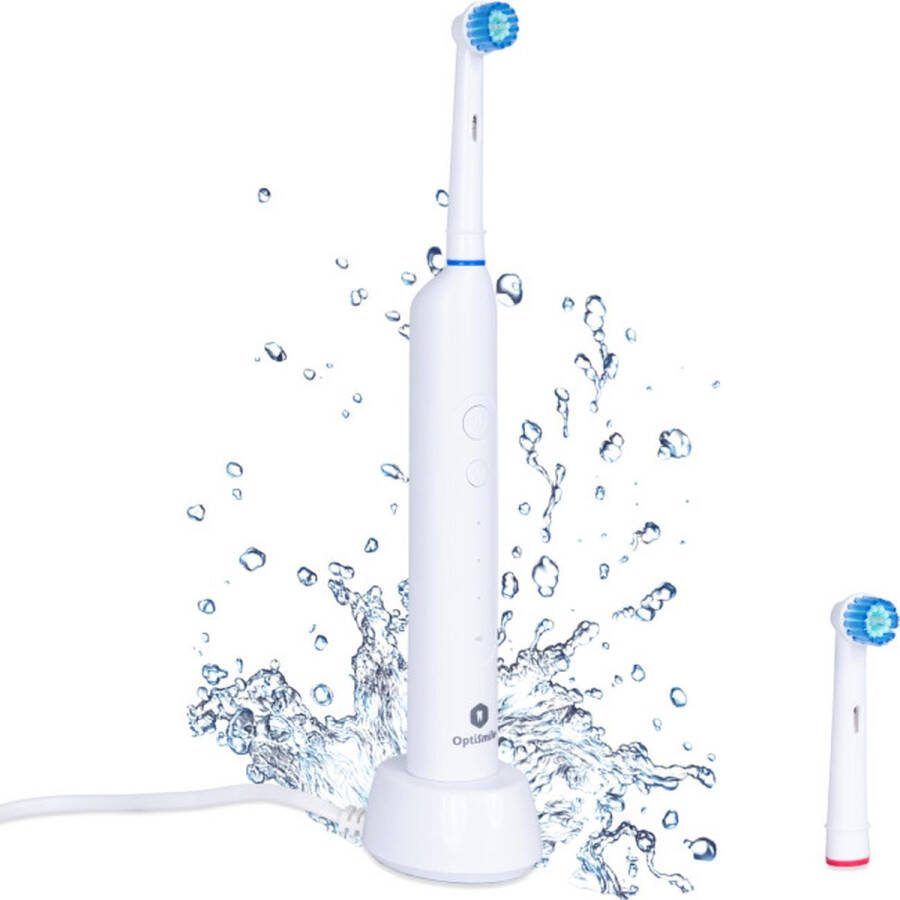 Optismile Elektrische Tandenborstel Elektrische 3 Modi 8800 Rotaties Opzetborstels 2x Wit