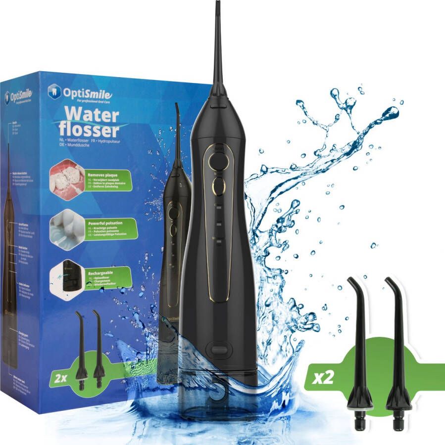 Opti Smile OptiSmile Elektrische Waterflosser XL Monddouche Draadloos en Oplaadbaar Inc. 2 Opzetstukken