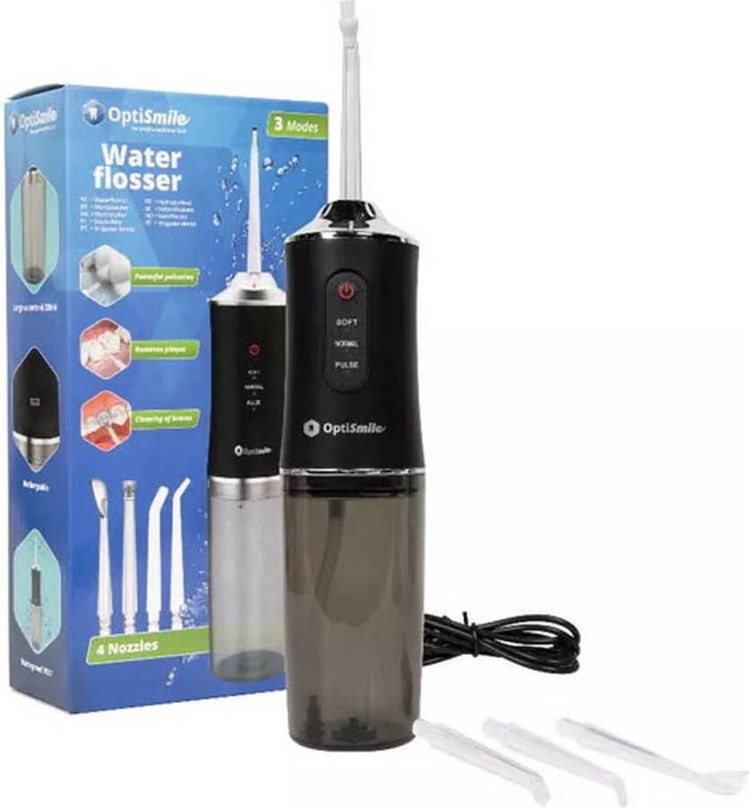 Optismile Waterflosser Elektrische Monddouche Draadloos en Oplaadbaar Inclusief 4 opzetstukken