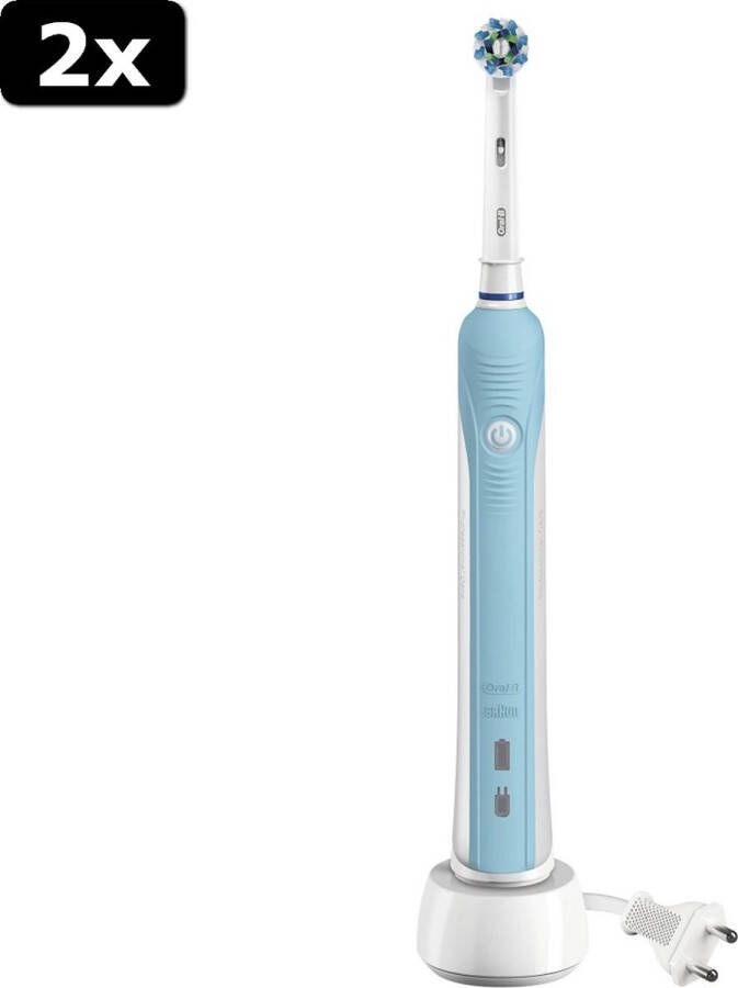 Oral B 2x Oral-B PRO700 CrossAction Elektrische Tandenborstel Blauw Wit