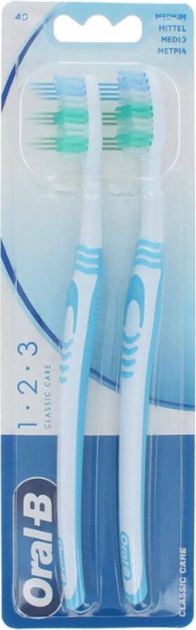 Oral B Oral-B 1.2.3 Classic Care Duo Pack Blue-Blue Tandenborstel Medium