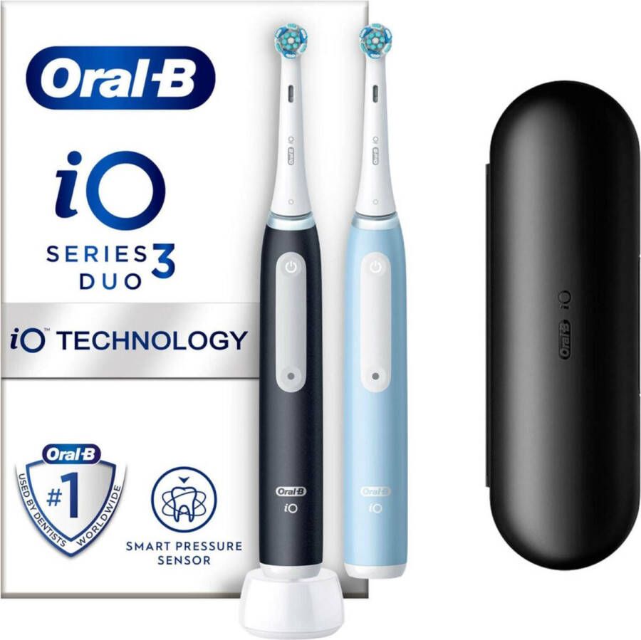 Oral-B iO 3-pack 2 stuks zwarte en blauwe elektrische tandenborstels 2 opzetborstels 1 reisetui