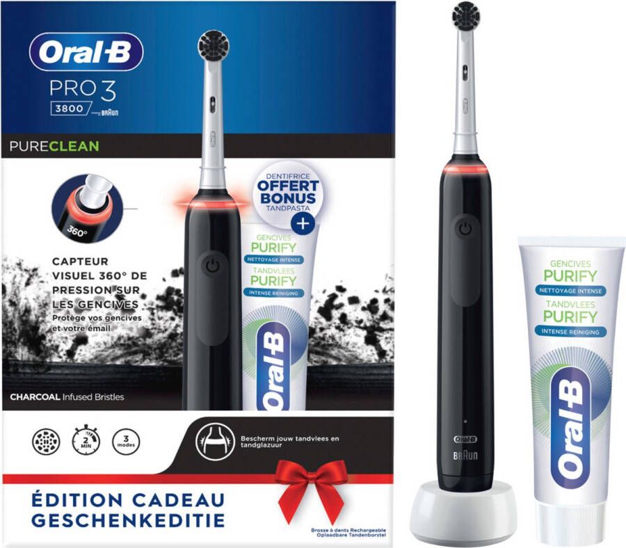 Oral B Oral-B Pro 3 3800 Cross Action Zwart Elektrische Tandenborstel met gratis tandpasta
