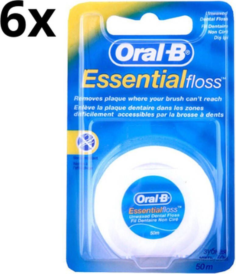 Oral B Oral-B Essential Floss Unwaxed 6 x 50 meter Voordeelverpakking