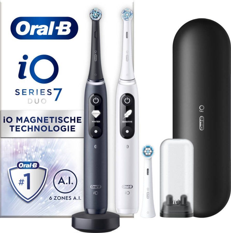 Oral-B iO 7 iO 7 2 stuks Elektrische tandenborstels 3 opzetborstels 1 reisetui Zwart und wit