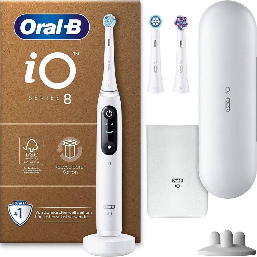Oral B Oral-B iO 8 Plus Edition Elektrische Tandenborstel + 3 opzetborstels + reisetui Wit