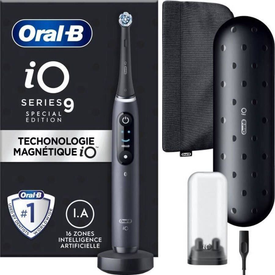 Oral B Oral-B iO 9 elektrische tandenborstel zwart Bluetooth verbonden 1 opzetborstel 1 oplader reisetui 1 magnetisch etui