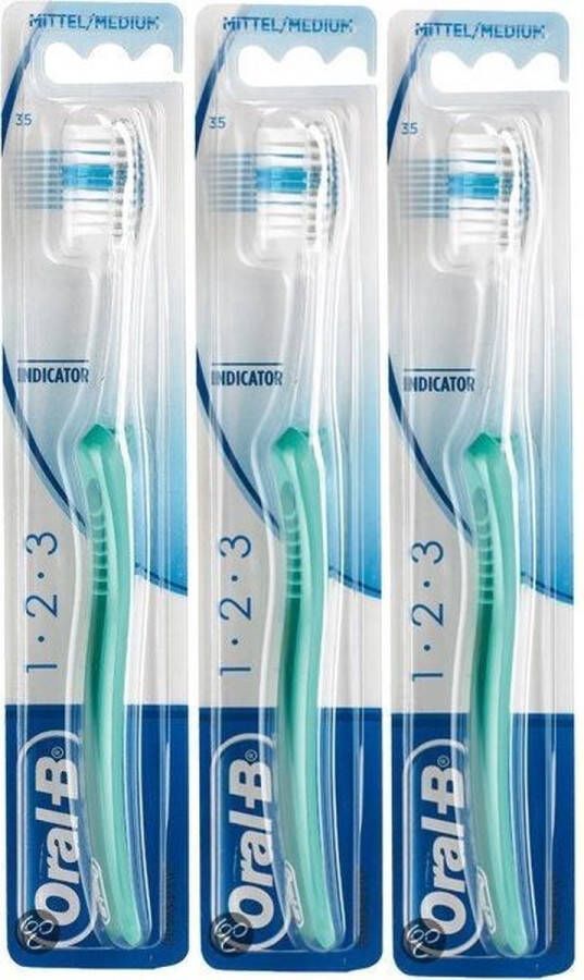 Oral B Oral-B Medium 1-2-3 Indicator 35M Tandenborstel 3 Stuks Voordeelverpakking