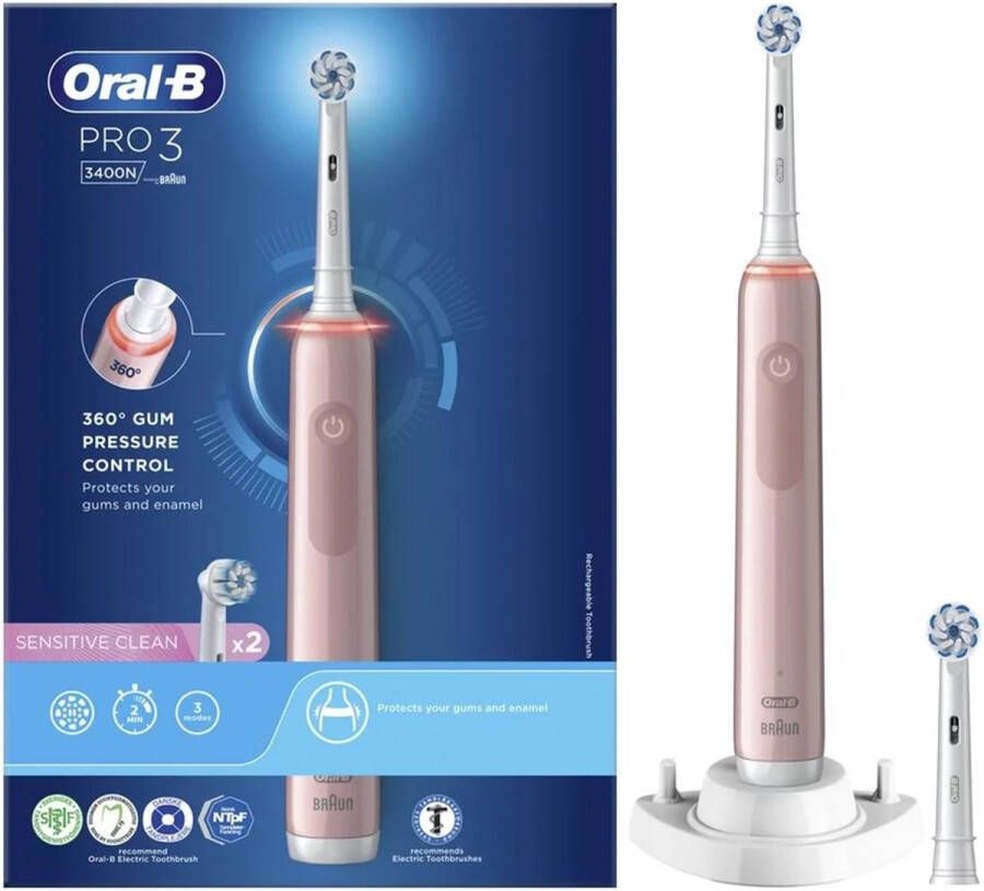 Oral-B elektrische tandenborstel Pro 3 3400 Sensitive roze incl. 2 opzetborstels