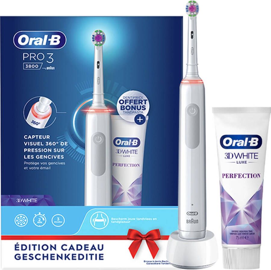 Oral B Oral-B PRO 3 3800 3D-White elektrische tandenborstel wit + Tandpasta