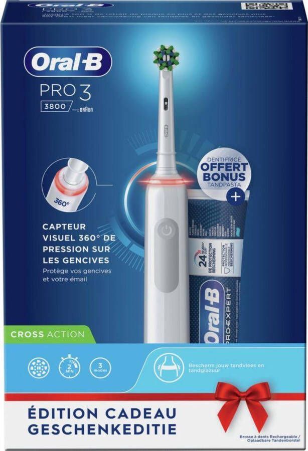 Oral B Oral-B Pro 3 3800 Cross Action Wit Elektrische Tandenborstel met gratis tandpasta