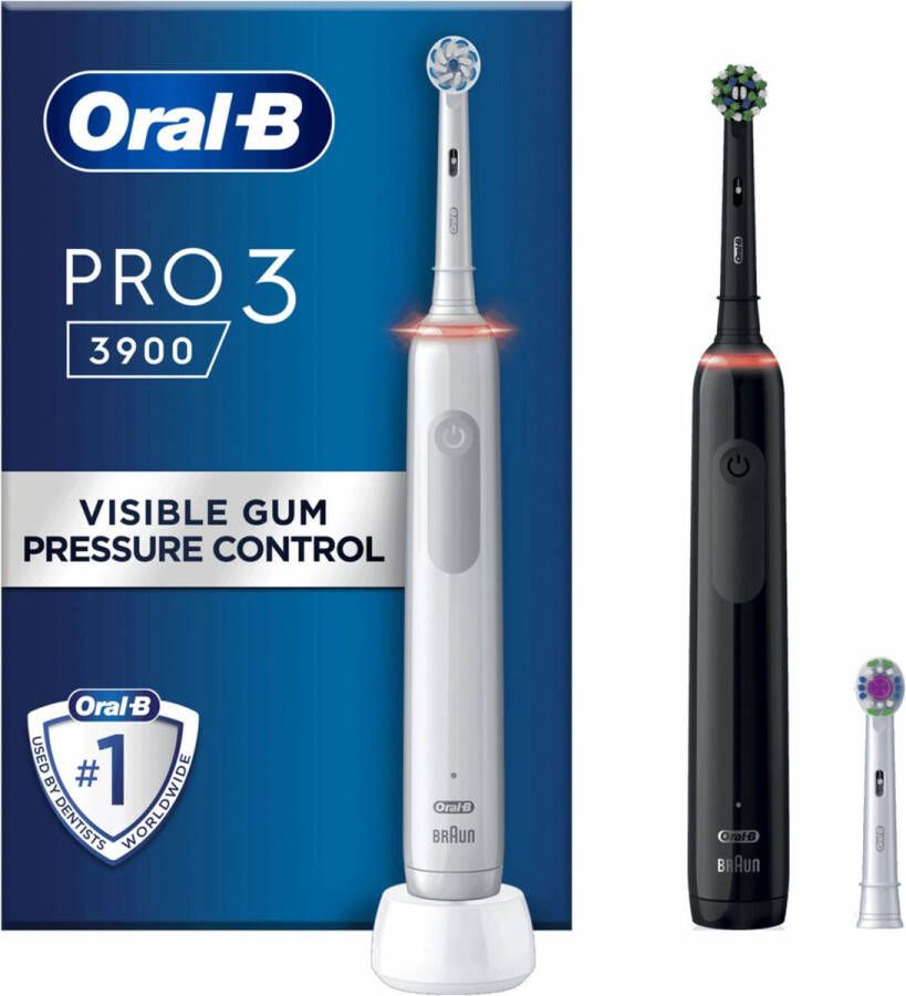 Oral-B elektrische tandenborstel Pro 3 3900 Duo CrossAction zwart en roze incl. 3 opzetborstels