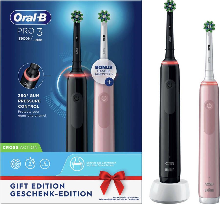 Oral B Oral-B Pro 3 3900 Zwarte en Roze Elektrische Tandenborstel