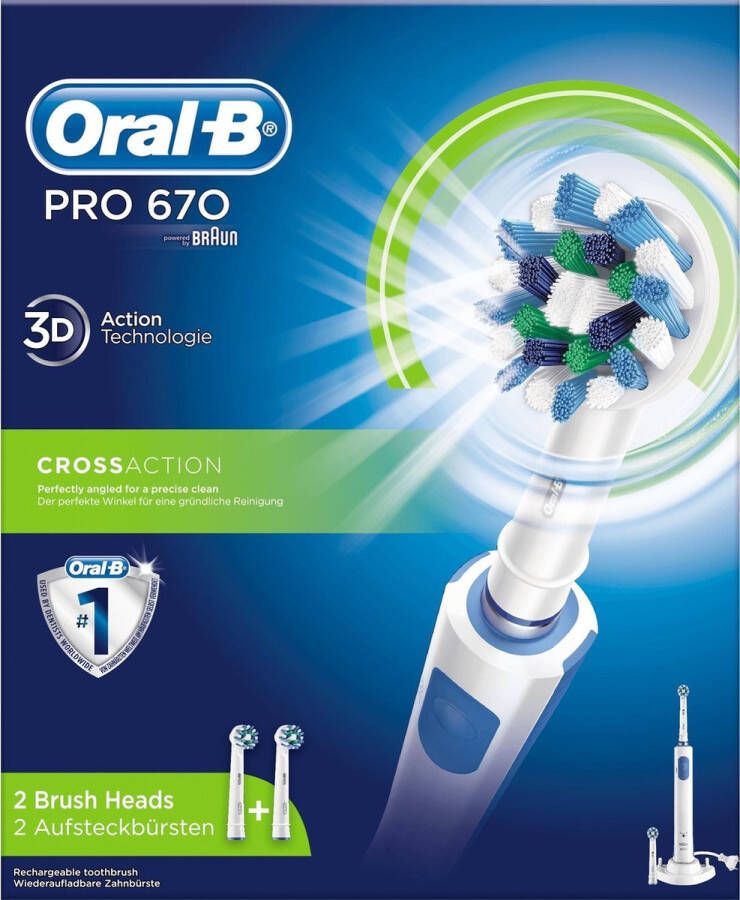 Oral B Oral-B PRO 670 CrossAction Elektrische tandenborstel met 2 opzetborstels