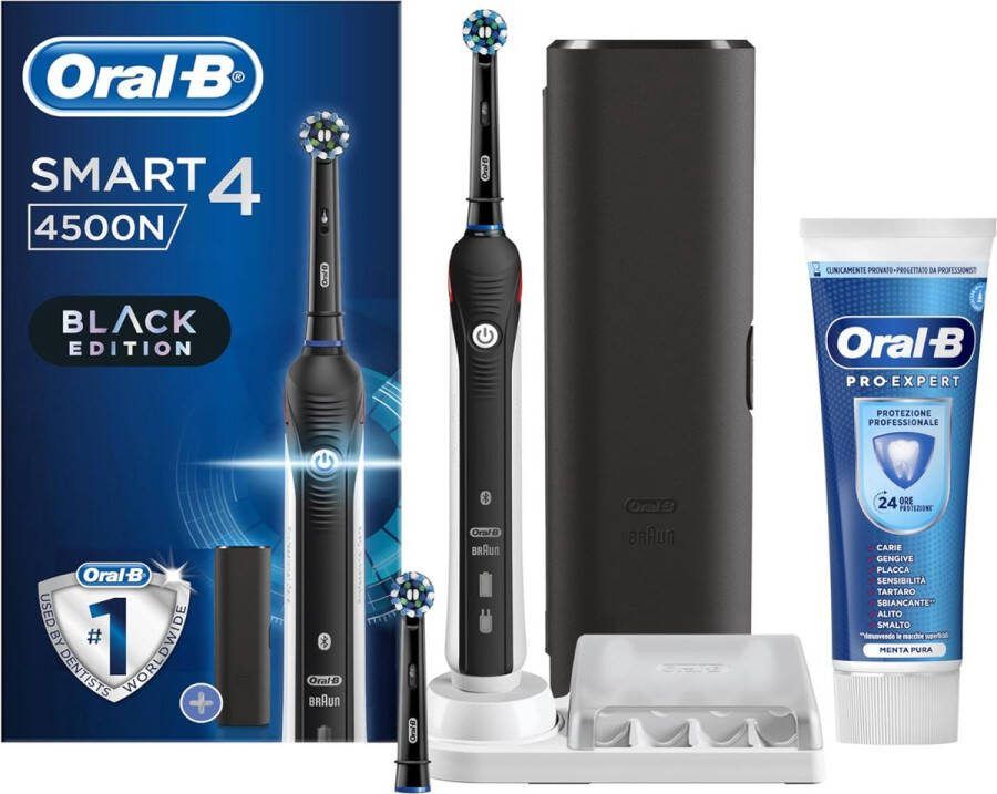 Oral B Oral-B Smart 4 4500N Oplaadbare Elektrische Tandenborstel Zwart Inclusief 2 Opzetborstels Reisetui & Pro-Expert Tandpasta Complete kit